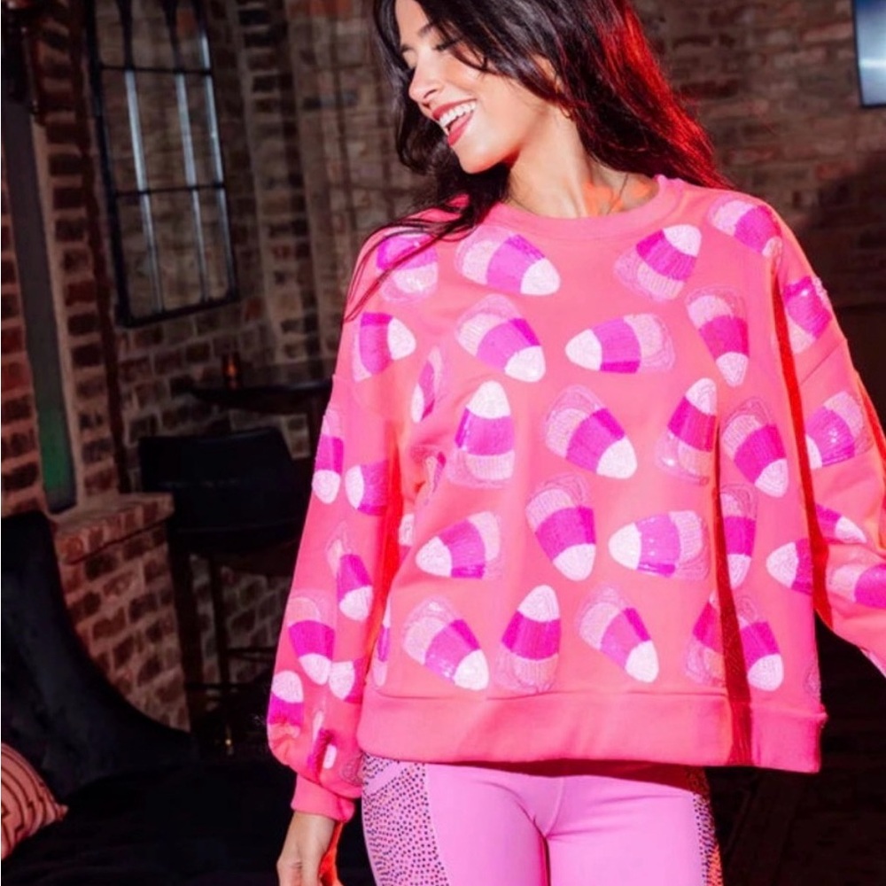 QUEEN OF SPARKLES Neon Pink Candy Corn Top